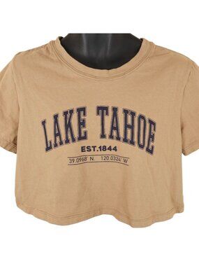 Lake Tahoe Crop Top T Shirt Womens Size Medium Beige Travel Destination Tee